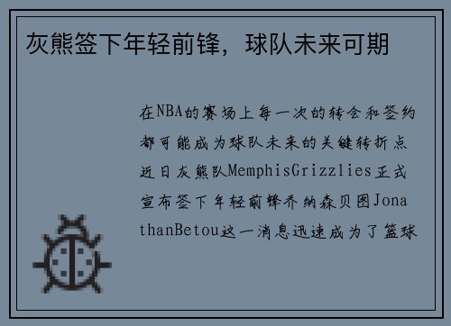 灰熊签下年轻前锋，球队未来可期